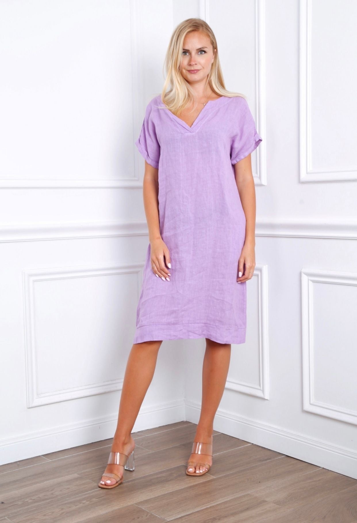 Robe en col V - 100% Lin