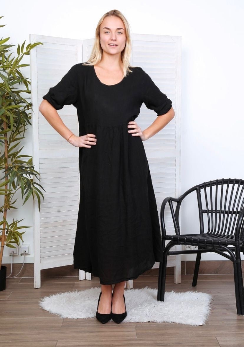 Robe longue col en V - 100% Lin