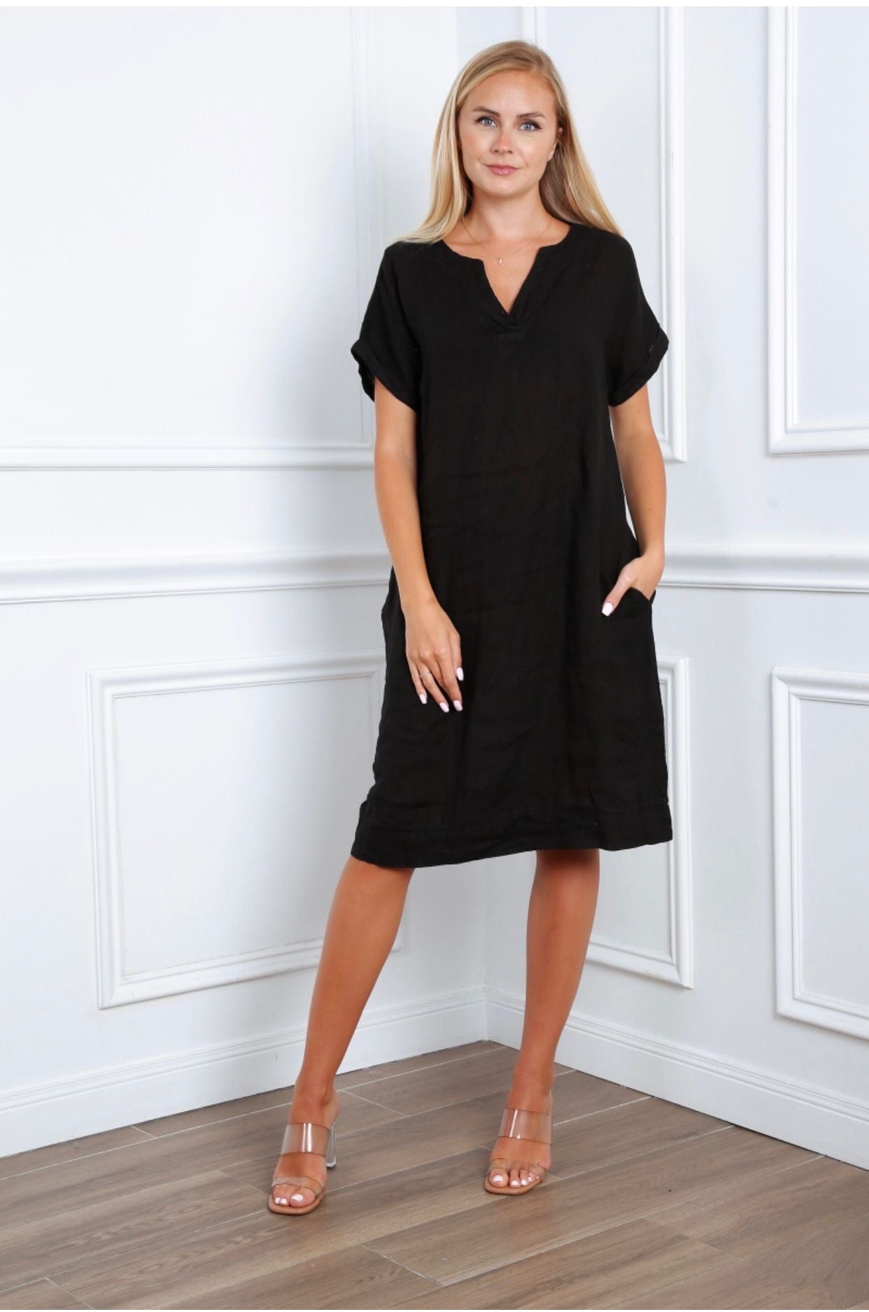 Robe en col V - 100% Lin