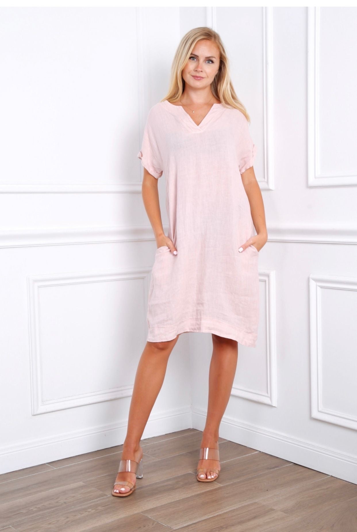 Robe en col V - 100% Lin