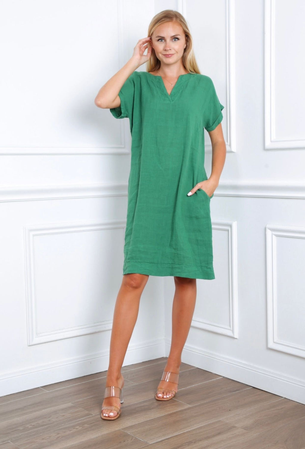 Robe en col V - 100% Lin