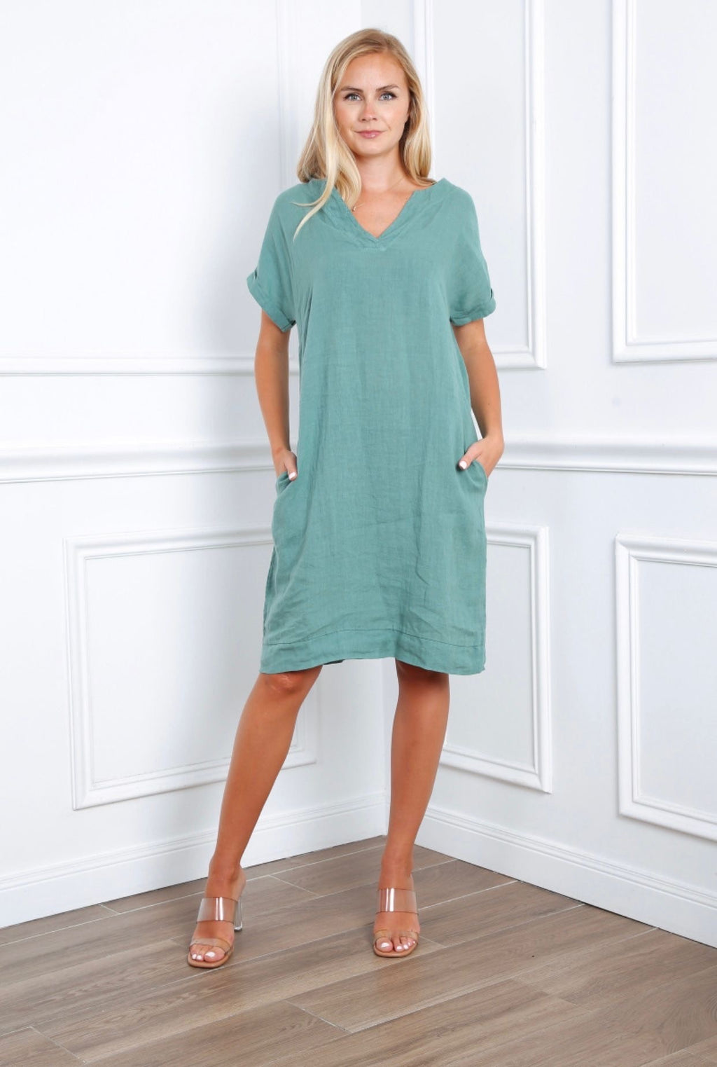 Robe en col V - 100% Lin