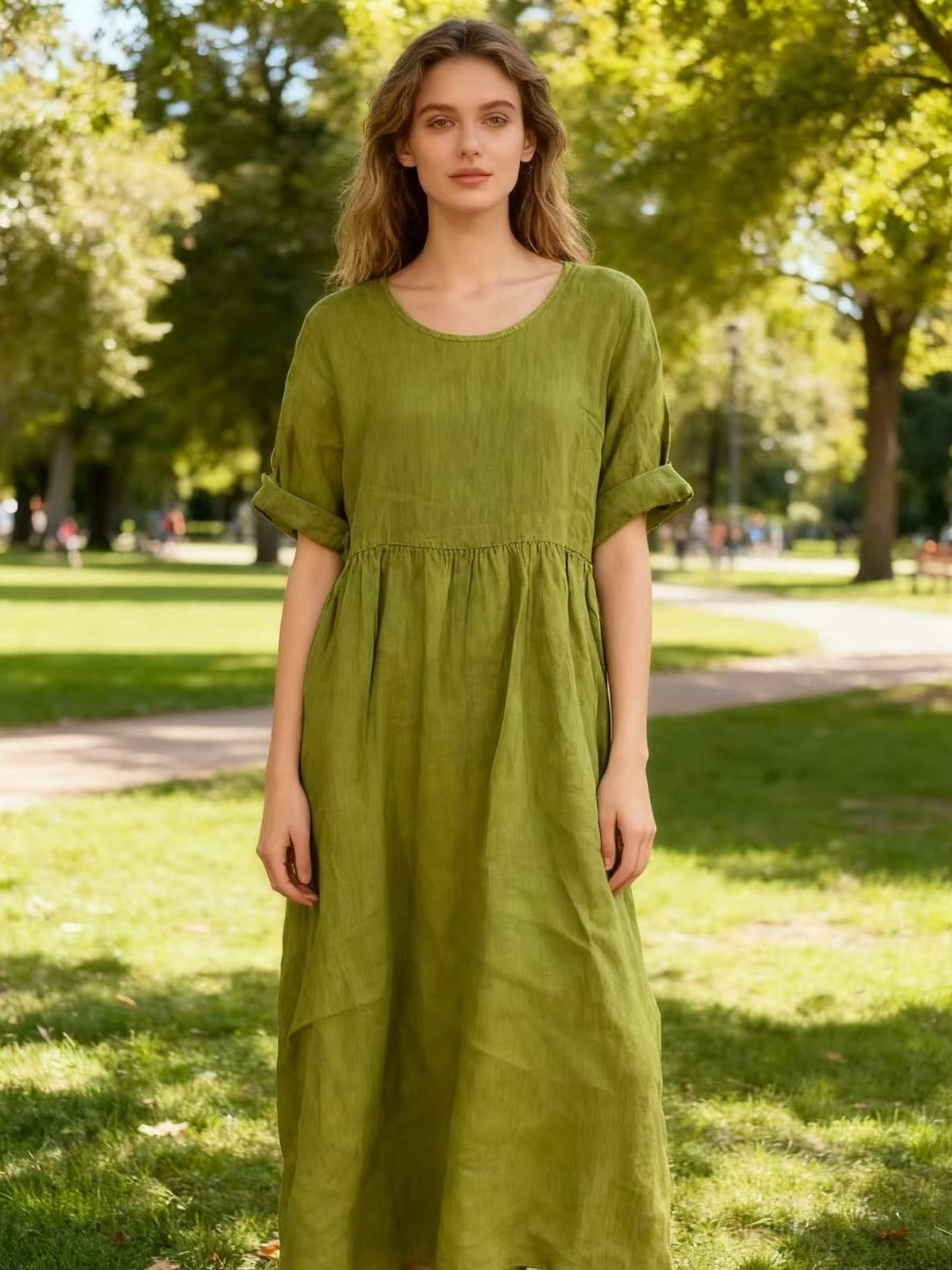 Robe longue col en V - 100% Lin